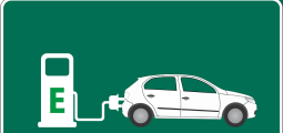 a road sign that depicts an electric vehicle charger